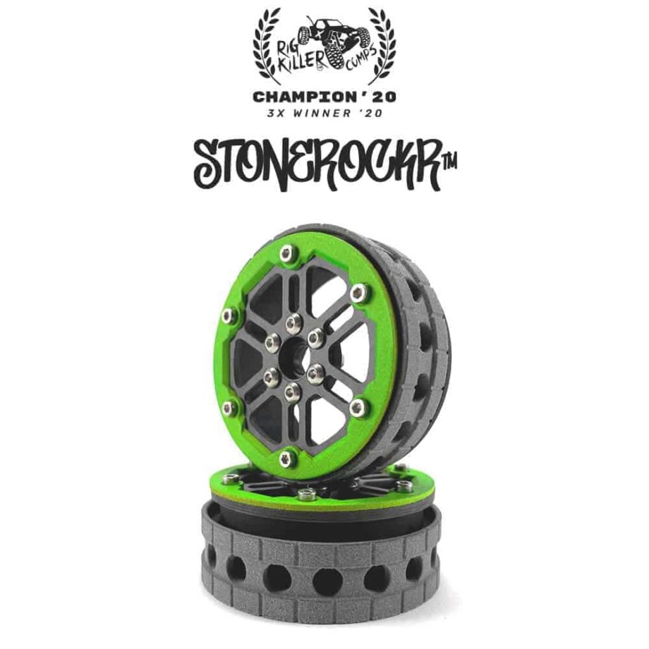 PROCRAWLER® Flatgekko™ Stonerockr™ Douwe’s Humz 2.2″ Narrow LCG Offset Wheel Set /w Fluo Green Front Ring (2pcs)