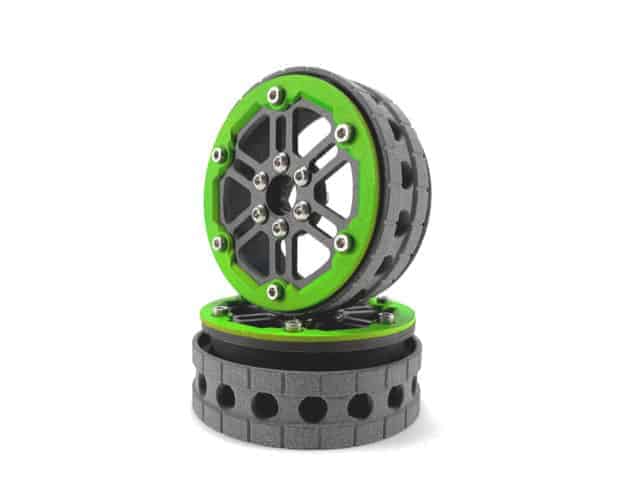 PROCRAWLER® Flatgekko™ Stonerockr™ Douwe's Humz 2.2" Narrow LCG Offset Wheel Set /w Fluo Green Front Ring